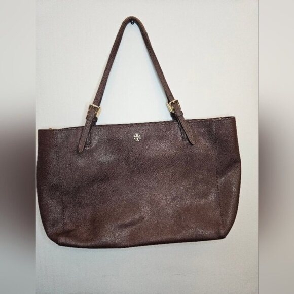 Tory Burch Emerson Large Burgundy Buckle  Leather Tote Bag - Picture 1 of 16